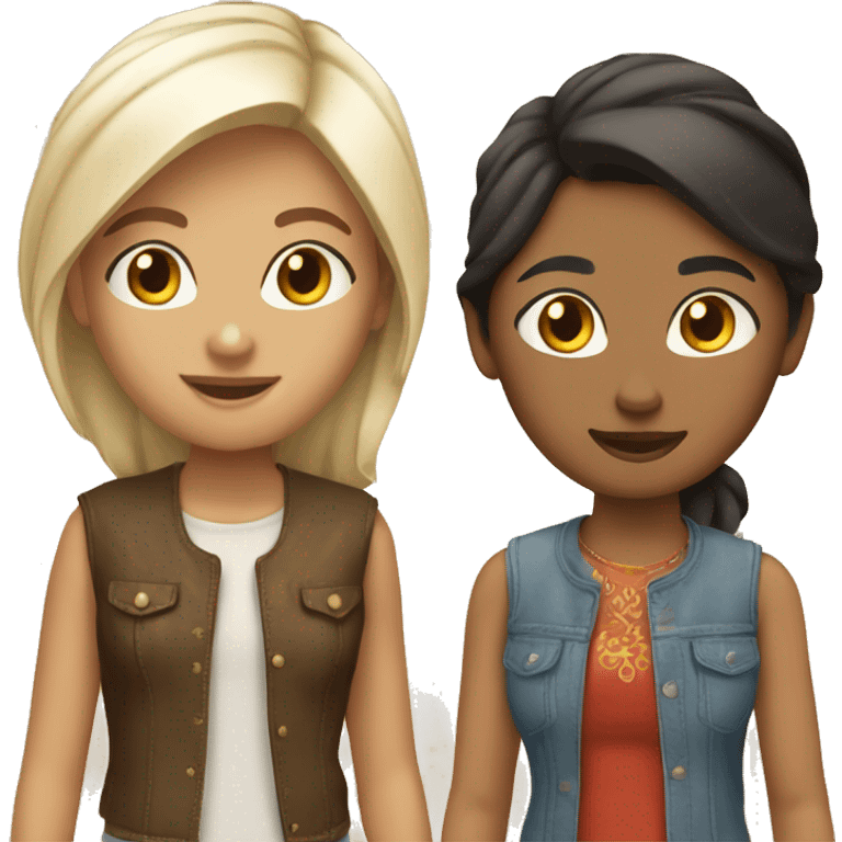 Two friends one brunette indian girl one blonde white girl emoji