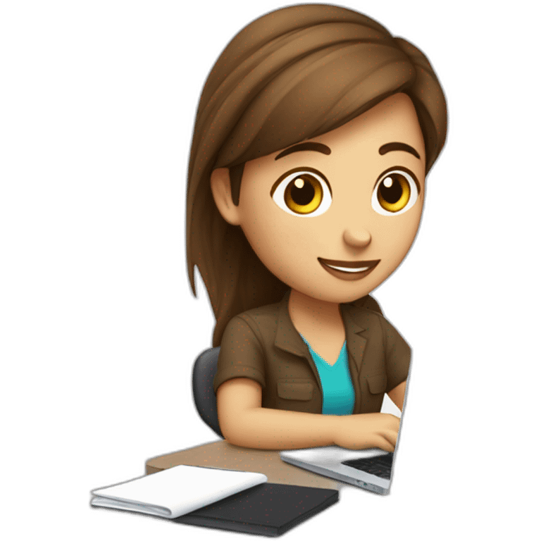 Beautifull programmer girl with brown hair working with MacBook emoji