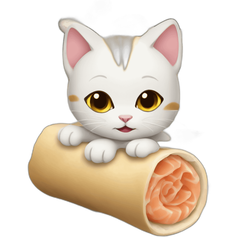 cartoon baby cat in sushi roll emoji