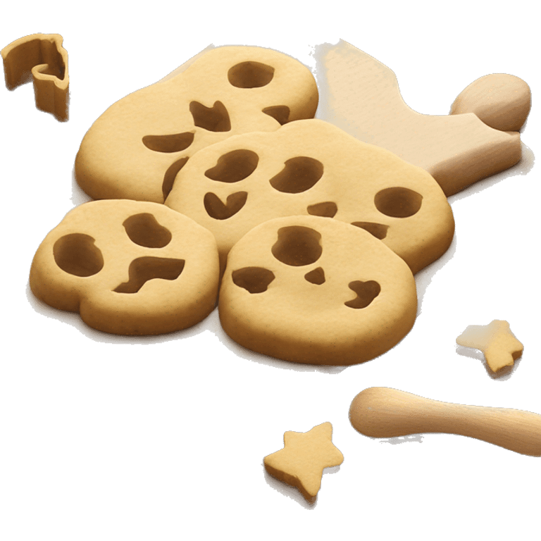 Flat Realistic raw cookie dough on cutting board with cookie cutters sitting in the dough. emoji