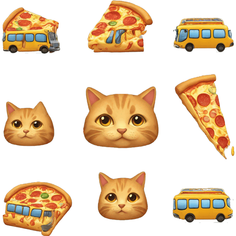 Gato con una pizza subido un bus y ya una carrera  emoji