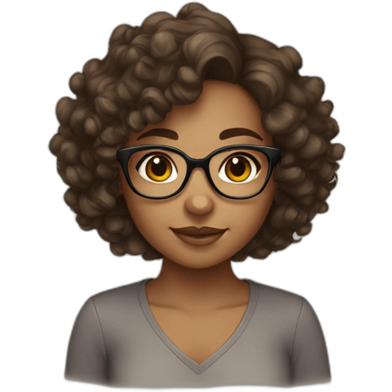 Cute light brown skin girl with curly dark hair and glasses emoji