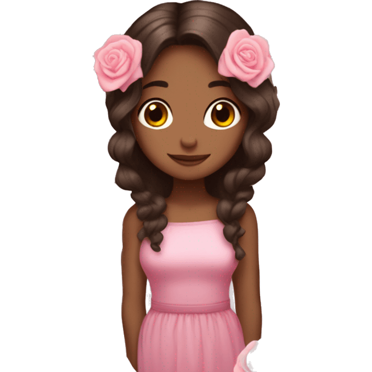 Beautiful, rose, fairy, pink, flowers in hair, long dark brown hair, big wings, fair skin emoji