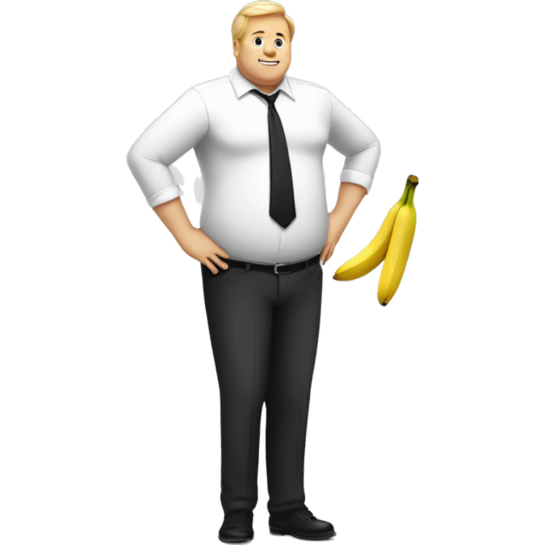 Fat blonde man in white dress shirt and dress pants with banana in each hand emoji