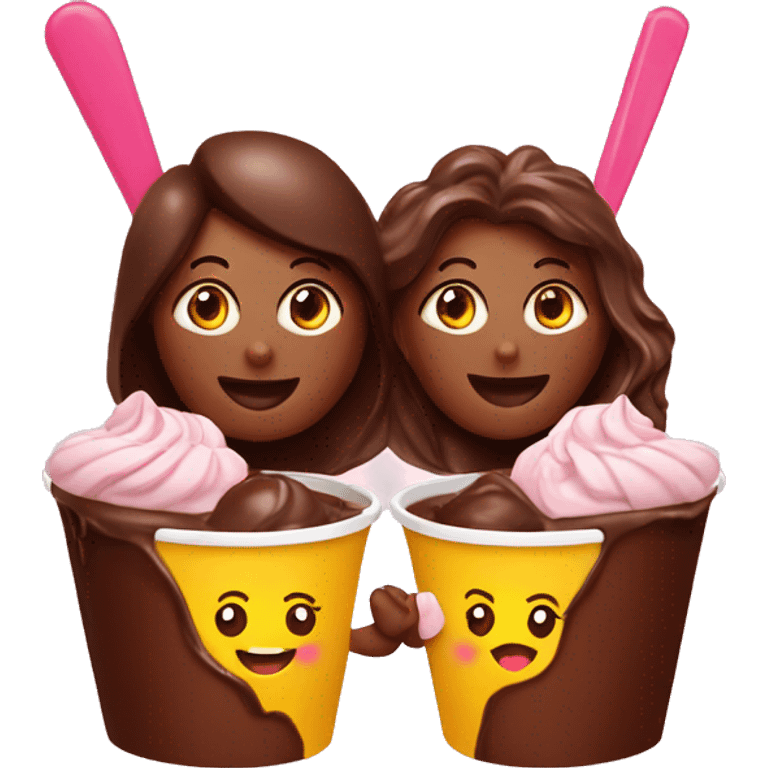 Chocolate icecream in a cup with 2 women emoji