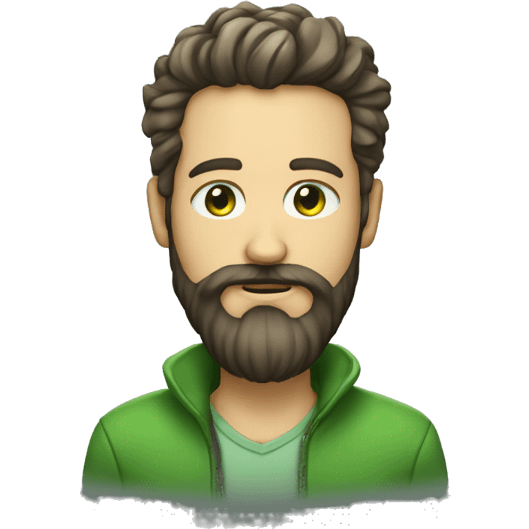 homme avec barbe et cheveu boucles et yeux vert emoji