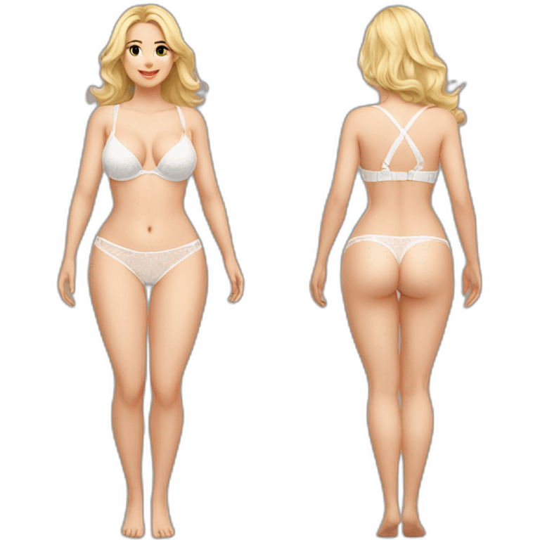 Full body Caucasian curvy beauty white lingerie back and front views emoji