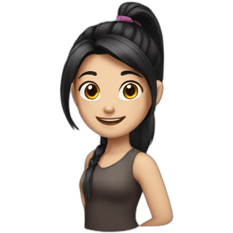 girl, dark hair, pony tail, happy emoji