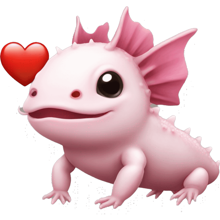 Cute axolotl holding a heart emoji