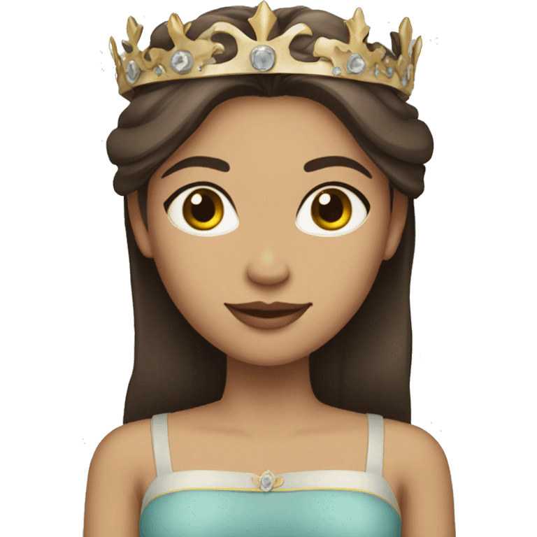 Light skin girl with long straight dark brown hair and crown emoji