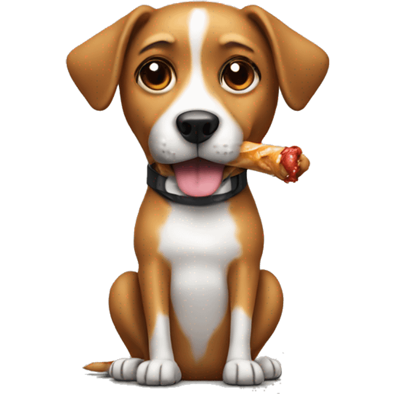 Dog with headset on eating drumstick  emoji