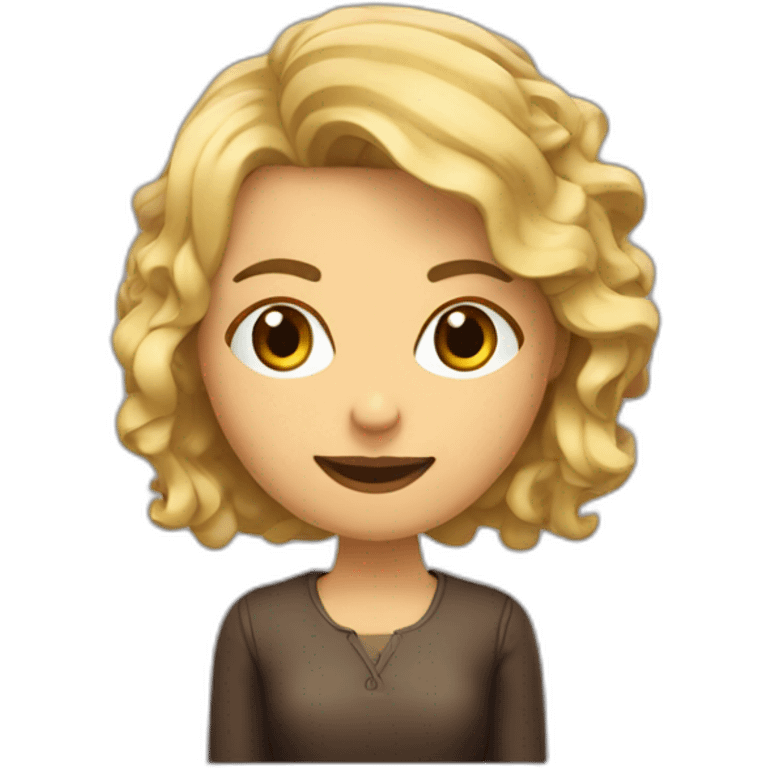 Maestra con pelo ondulado y corto rubia haciendo manualidad  emoji