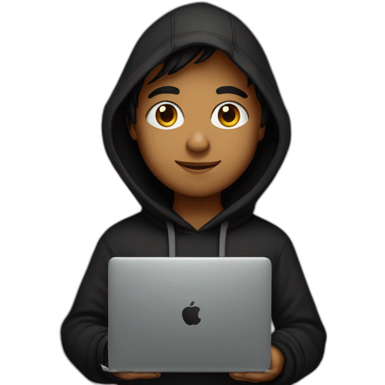 Indian boy wearing a black hoodie with laptop with galaxy background emoji