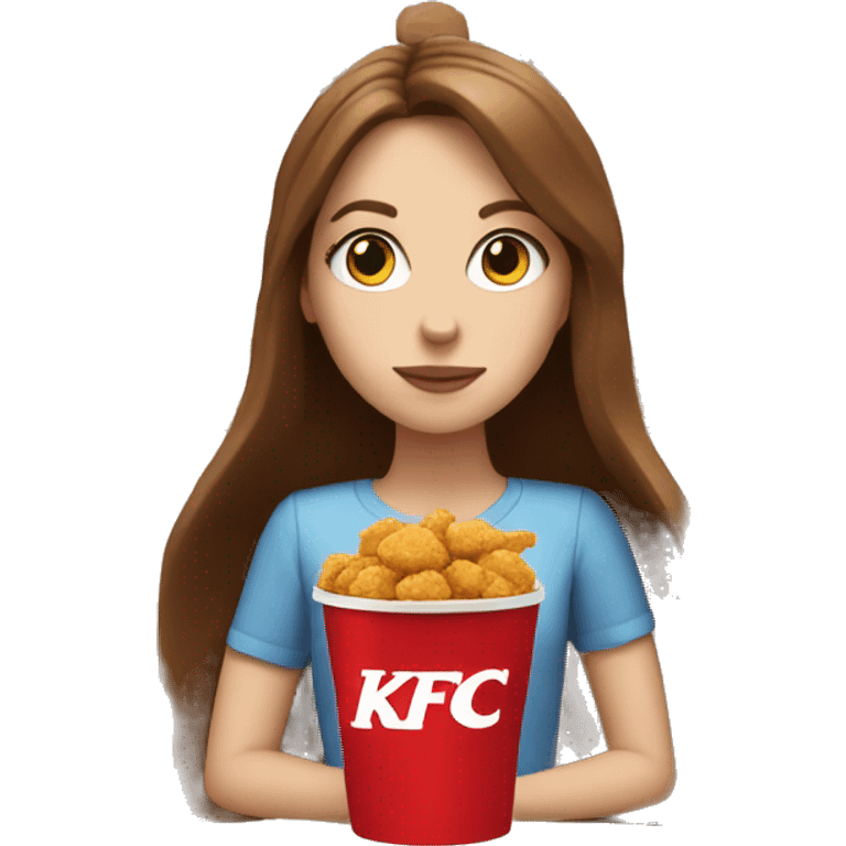 White Girl with long brown hair  eating kfc emoji