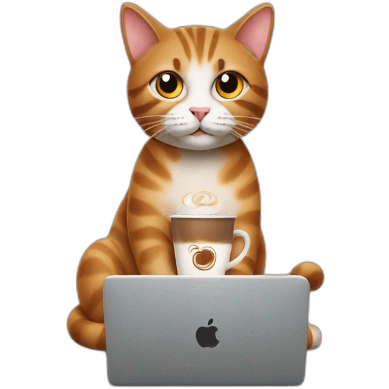 A cat with laptop and cappuccino  emoji