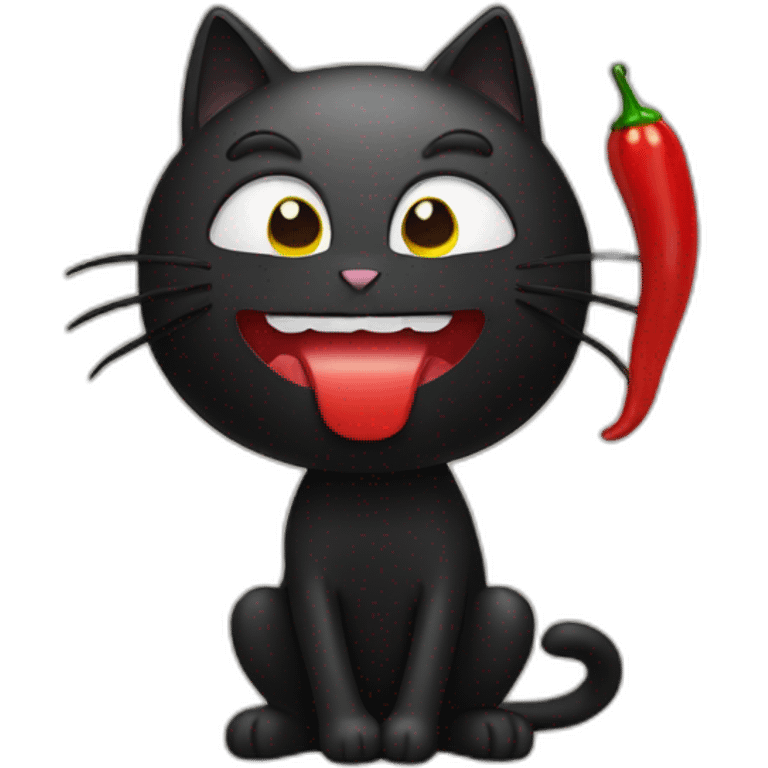 Black Cat eat chili pepper emoji