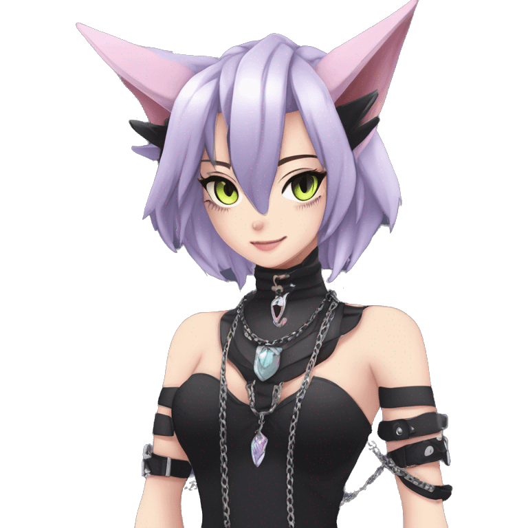 cool punk kawaii anime edgy distinguished pretty elegant beautiful fantasy black ethereal nargacuga-Noivern-sphynx-Quiana-Fakemon collar harness chains necklace full body emoji