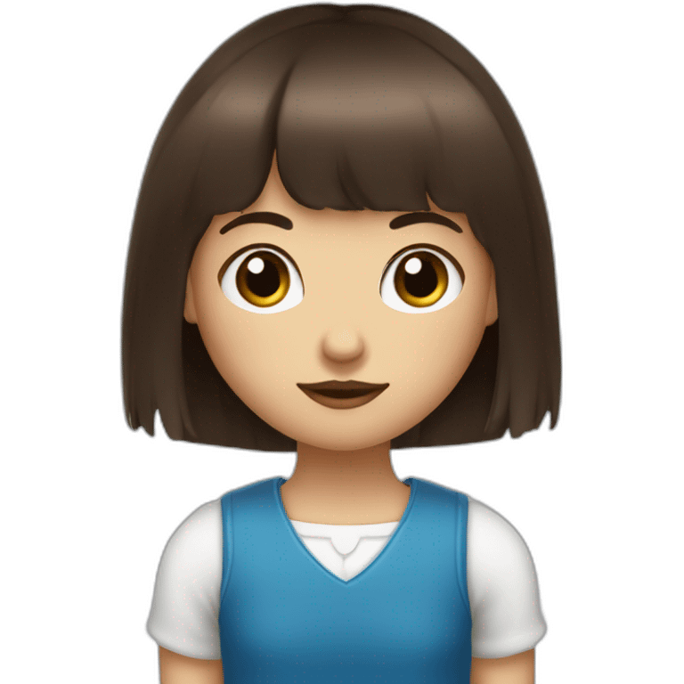 Fille aux yeux bleu brune avec une frange emoji