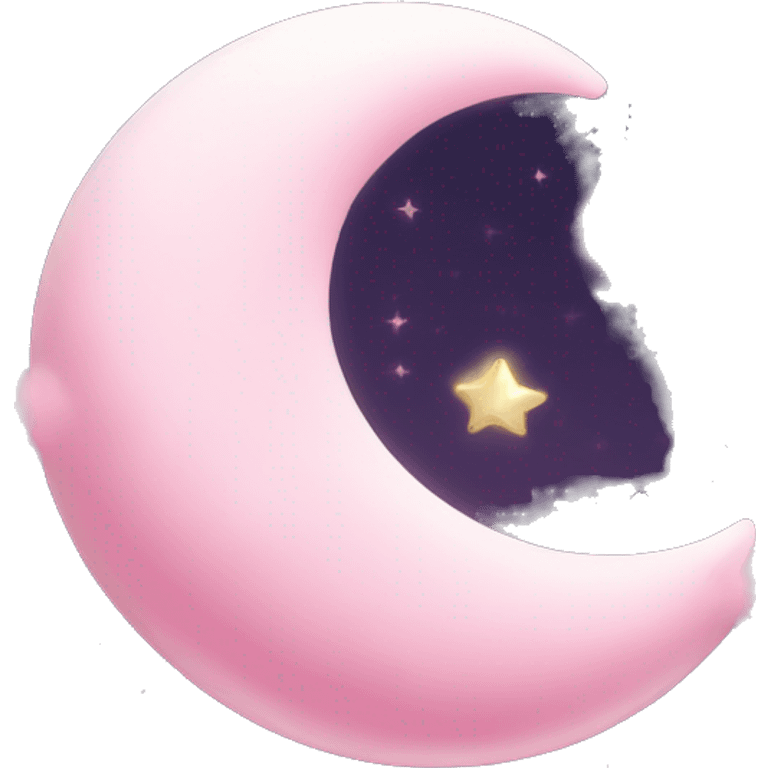 Pink crescent moon with sparkly white clouds emoji