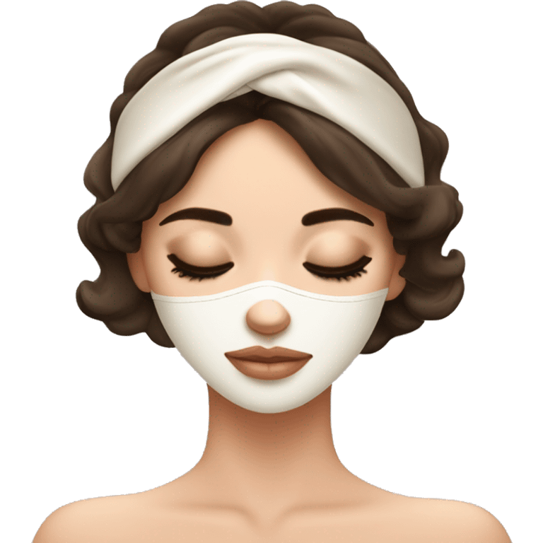 pretty brunette girl sleeping with cream coloured silk eyemask soft textures and ethereal glow emoji