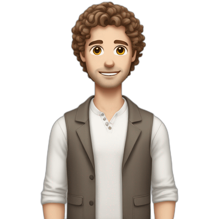 White man with brown curly hair, brown eyes, thick eyebrows, sharp jawline, bigger nose holding white and grey Ragdoll cat emoji