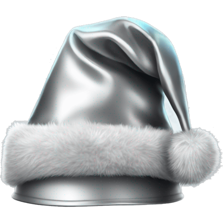 Isolated realistic silver holographic metallic Santa hat with fur. emoji