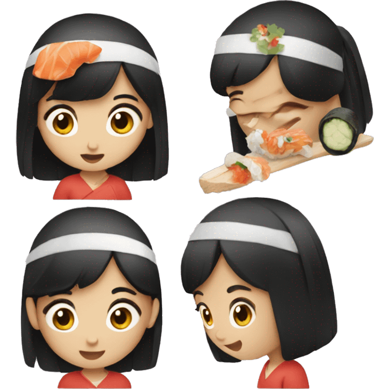 girl black hair eating sushis emoji