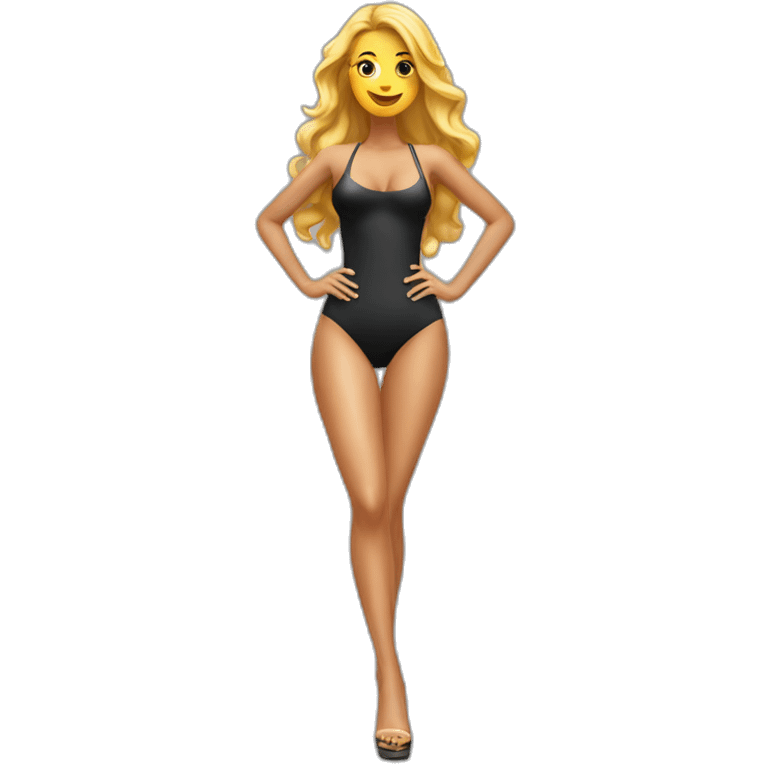 sexy woman back on high heels swimming suit long legs posing emoji