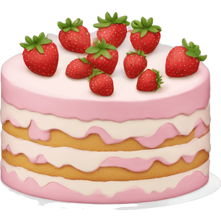 Light Pink strawberries and cream birthday cake  emoji