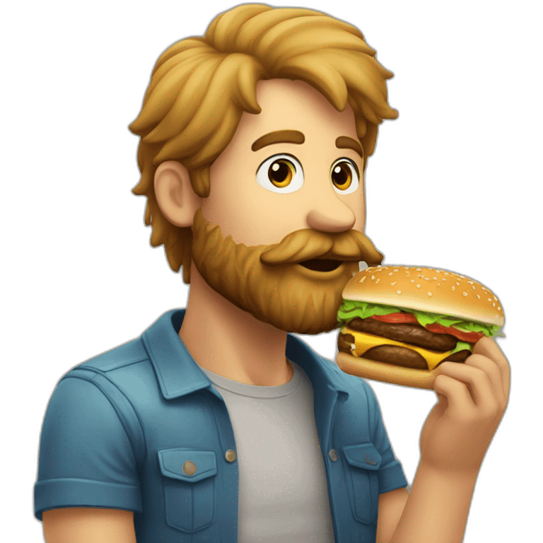 Beard man eating hamburguer emoji