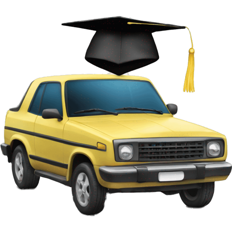 Car with graduation Cap on emoji