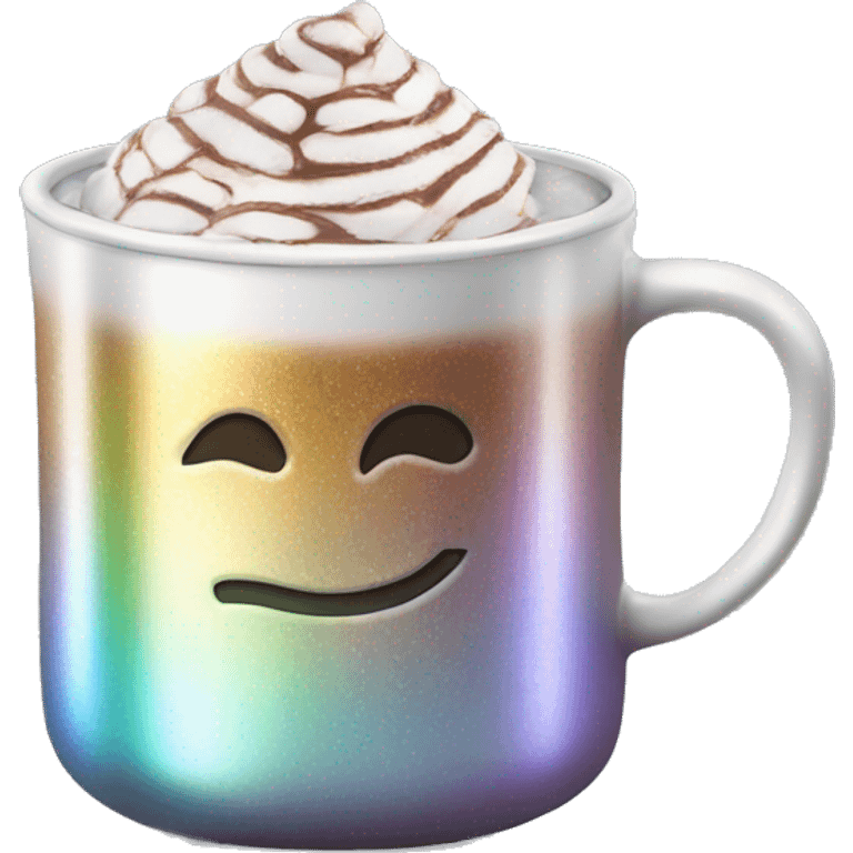 Realistic isolated gradient silver holographic hot chocolate mug. emoji