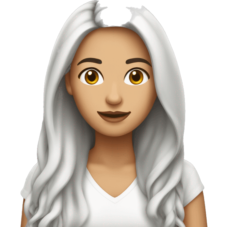 Mujer blanca cabello largo medio cafe emoji