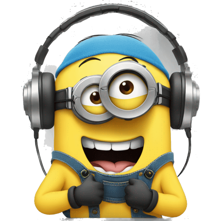 minions wearing headphone partying and smiling emoji