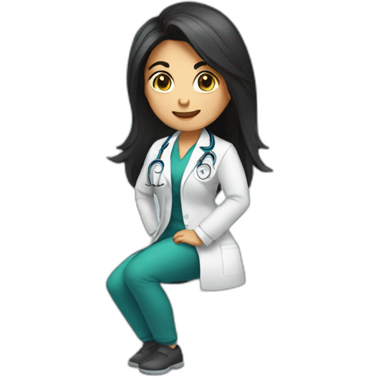 female doctor with long dark hair doing squat exercise emoji