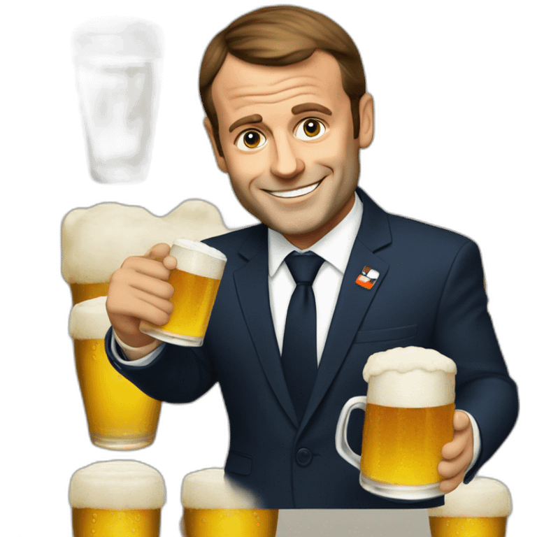 Macron with beer emoji