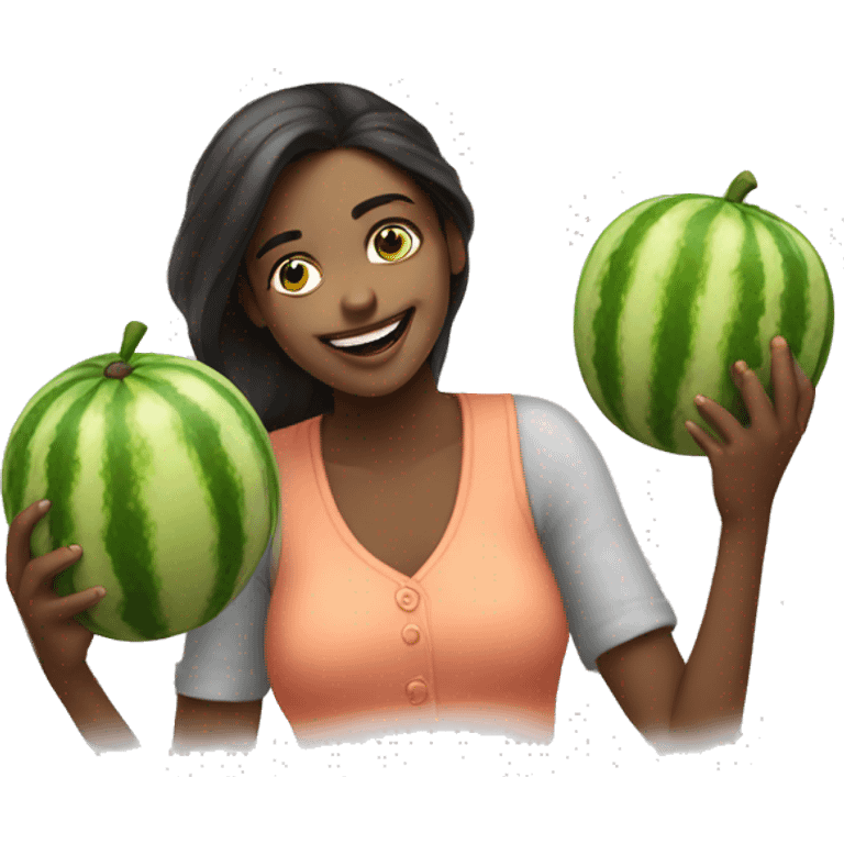 Girl With 2 melons in hand with eyes open smiling emoji