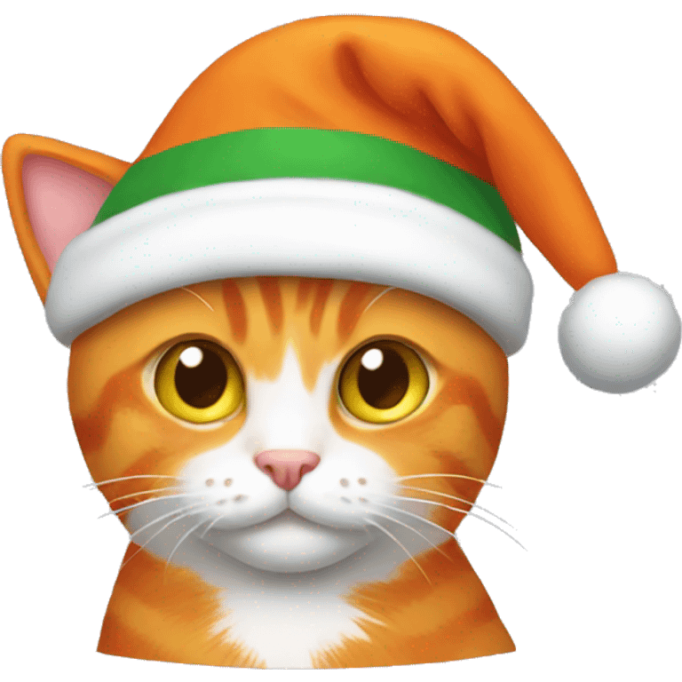 Orange cat wearing a Christmas hat emoji