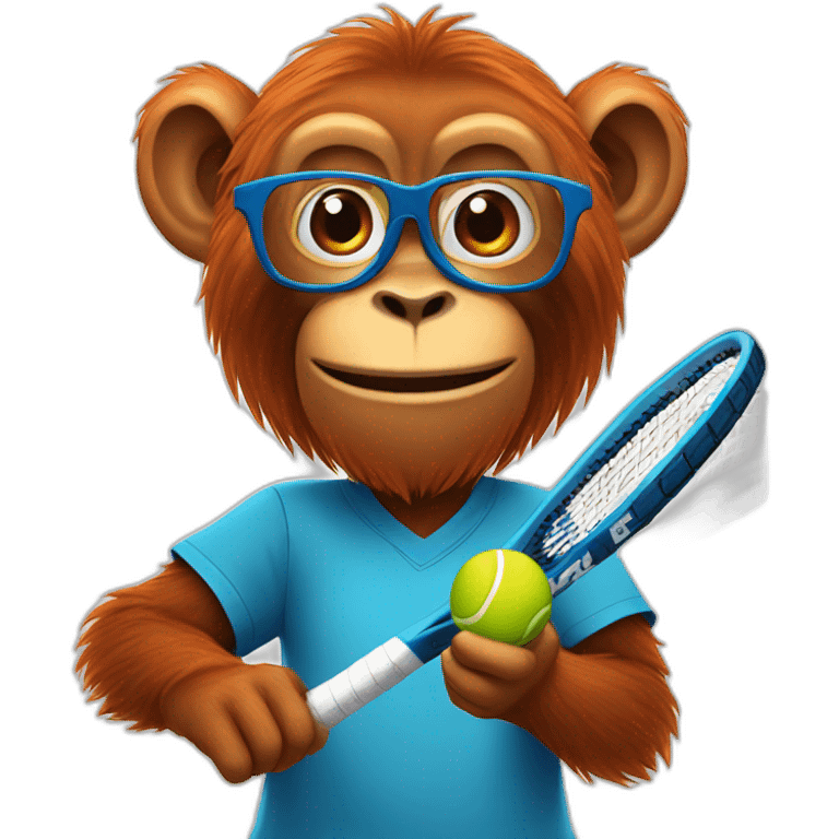 Orang utan playing tennis in blue shirt with glasses emoji