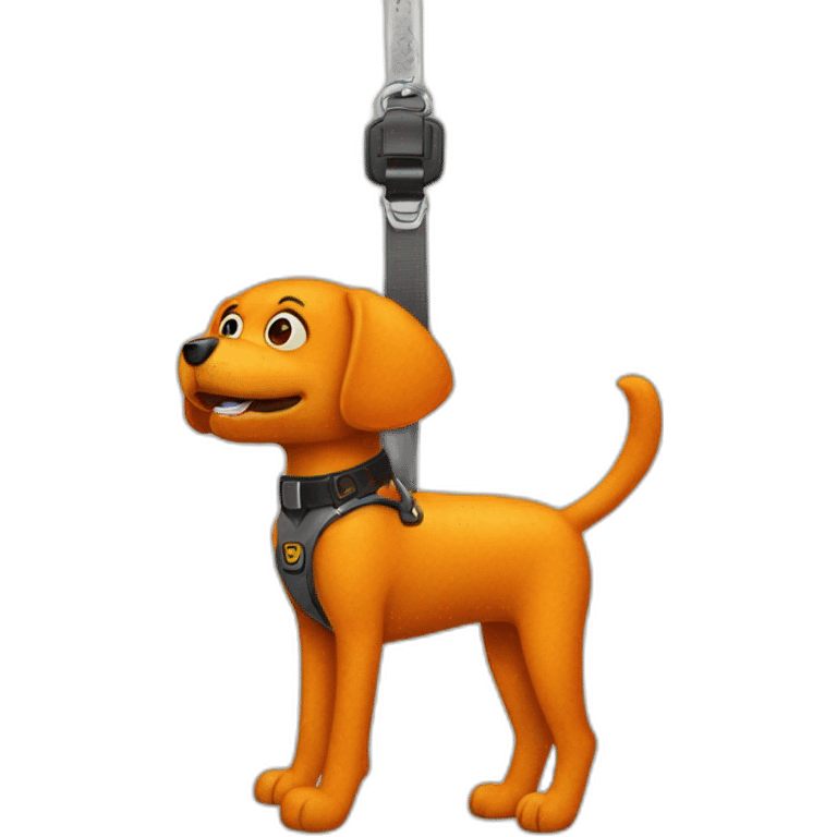 animatronic orange dog hanging of from belts and no legs emoji