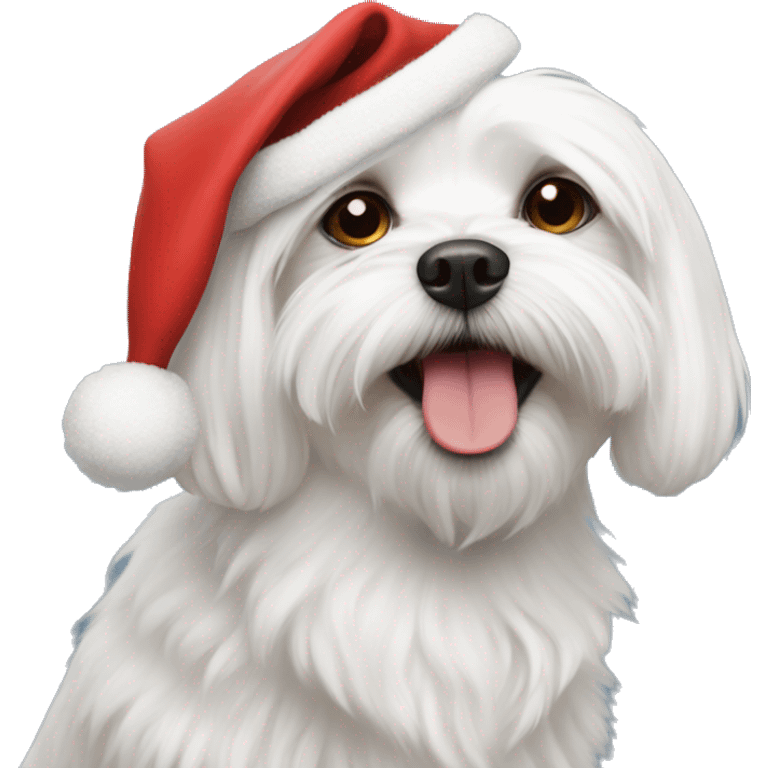 Maltese dog with Santa hat emoji