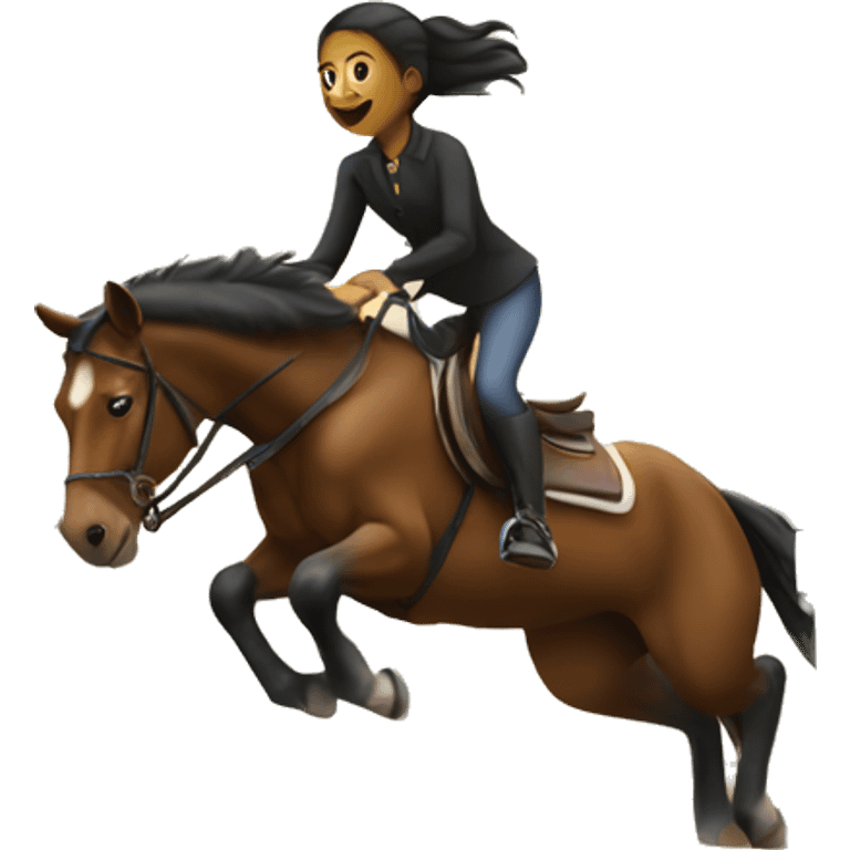 A girl on a horse jumps over a barrier emoji