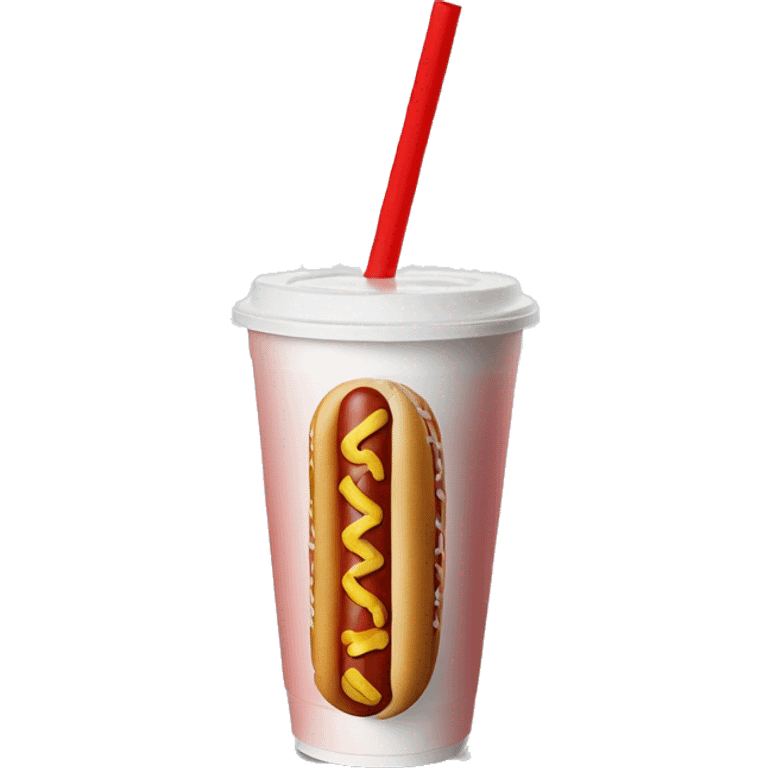 styrofoam cup with red straw and a hot dog printed on it emoji