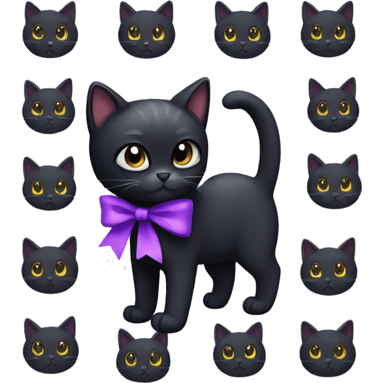 black cat with purple bow emoji