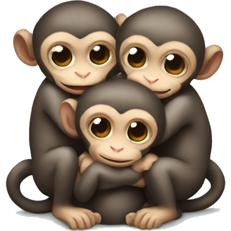 three baby monkeys hugging  emoji