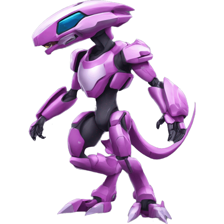 a Genesect-Raptor-Fakémon-Medabot-—hybrid with a futuristic visor-helmet full body emoji