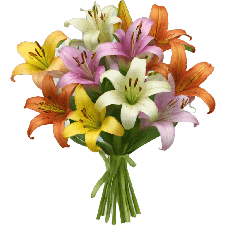 Bouquet of colorful lilies emoji