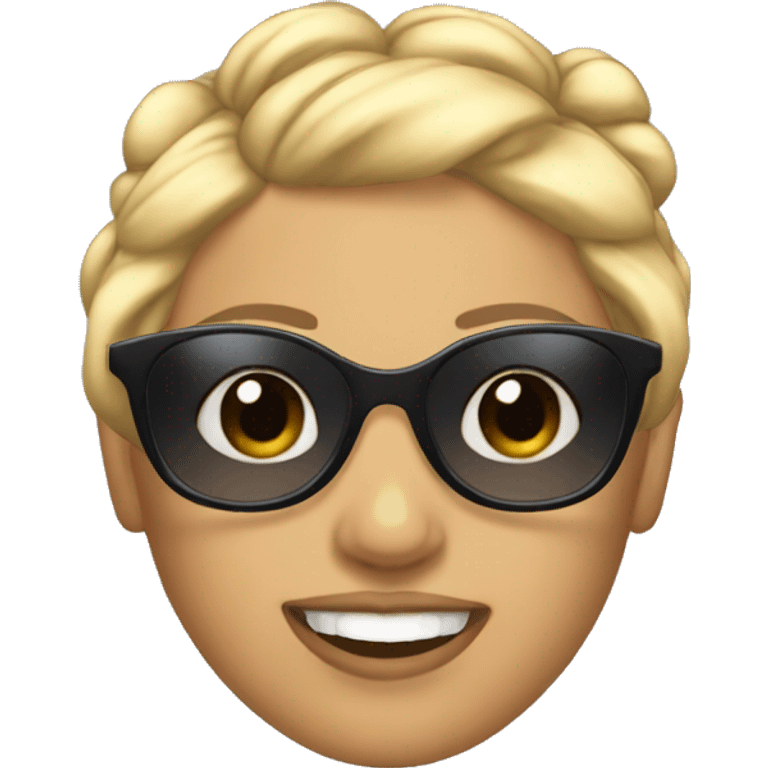 a woman's face with pigtails and blonde hair in sunglasses emoji