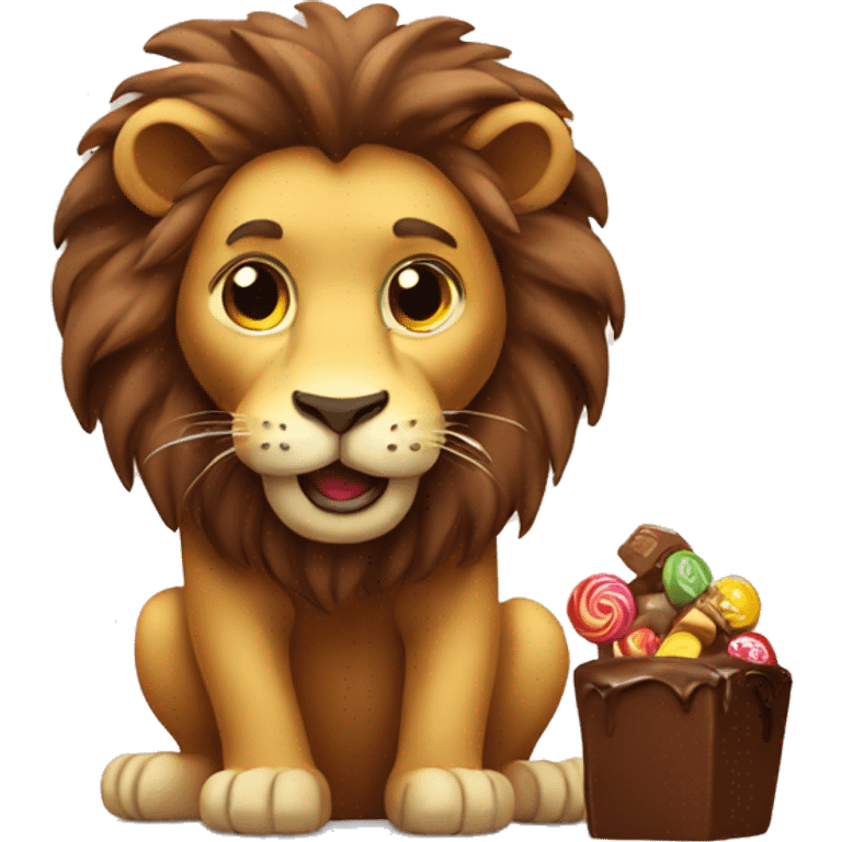 Lion eating chocolate candy emoji