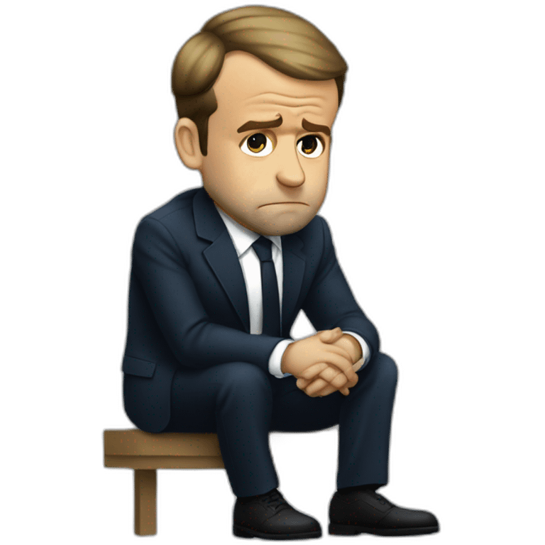 Emmanuel macron sad crying full body sitting emoji